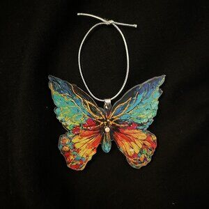 Christmas Tree Ornament, Green Yellow & Swarovski Crystal Victorian Butterfly